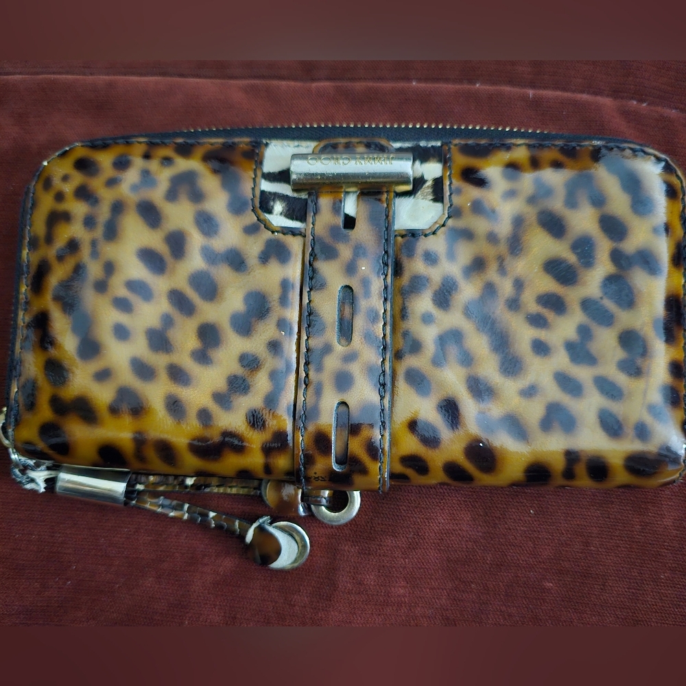 Rare Jimmy Choo patent leather with calf hair buckle zip wallet
